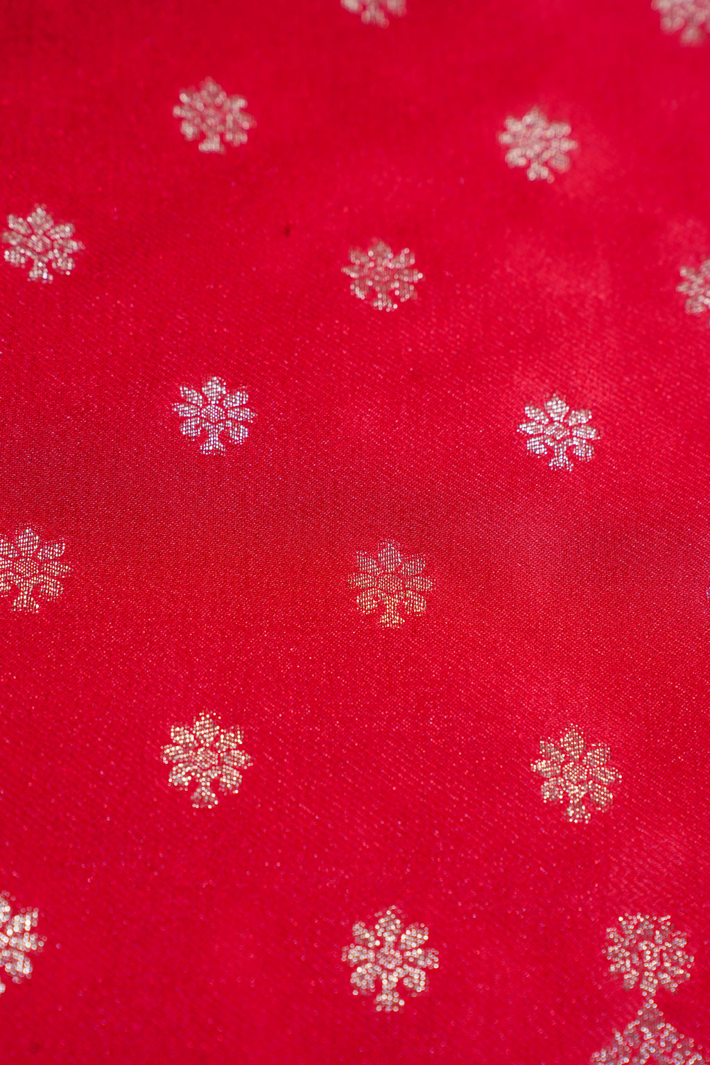 Red Mushroo Silk Saree with Blue Contrast Border