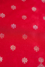 Red Mushroo Silk Saree with Blue Contrast Border