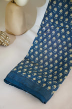 Blue Tussar Silk Saree with Kalamkari Print (Washable)