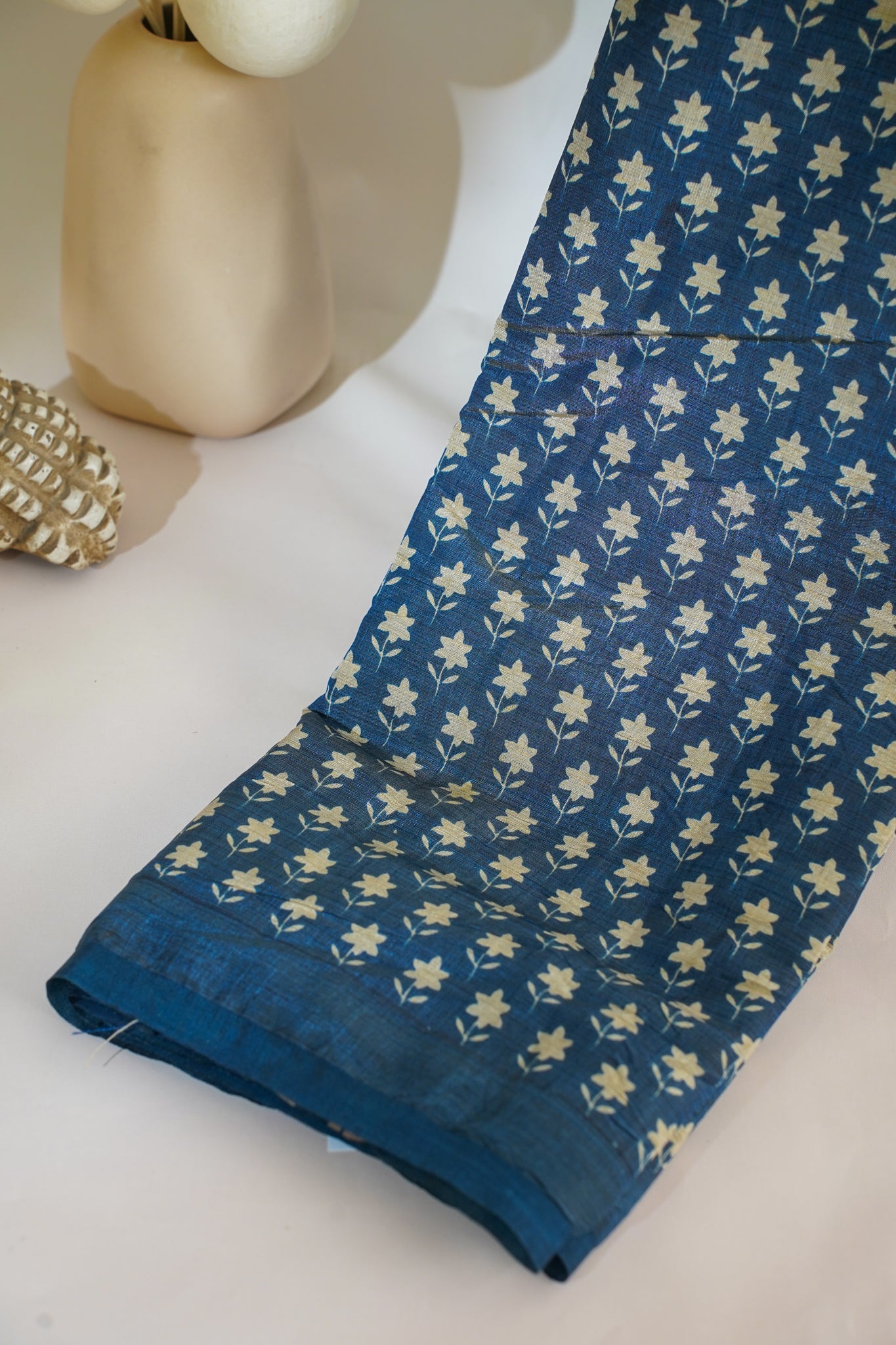 Blue Tussar Silk Saree with Kalamkari Print (Washable)