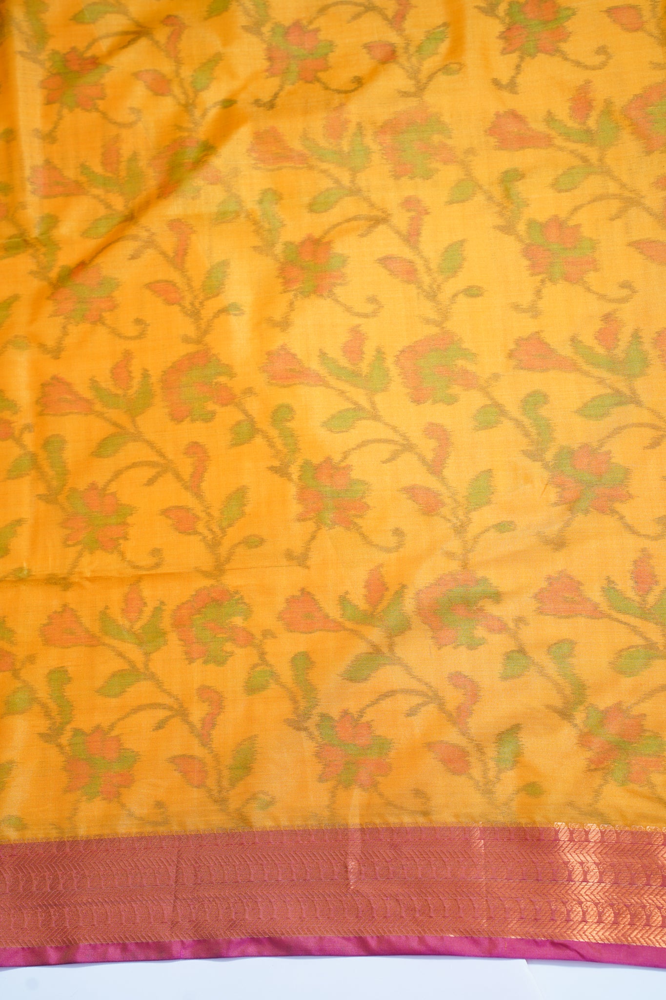 Yellow Soft Silk Saree with Pink Border
