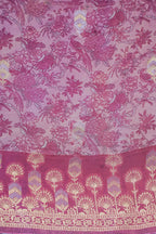 Pink Mushroo Silk Saree with Kalamkari Print (Floral & Bird Patterns)