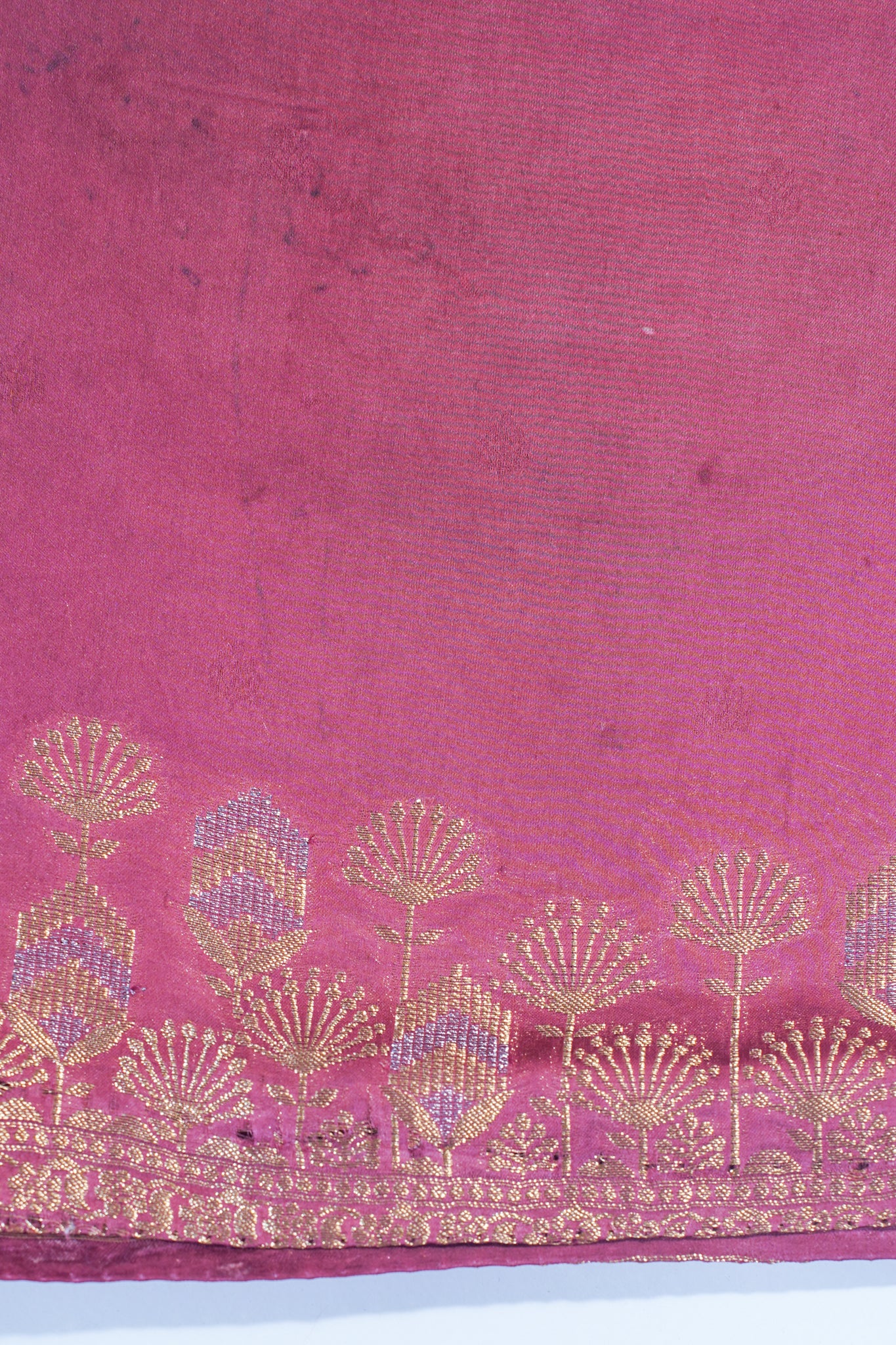 Pink Mushroo Silk Saree with Kalamkari Print (Floral & Bird Patterns)