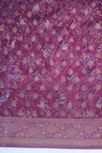 Purple Mushroo Silk Kalamkari Print Fancy Saree