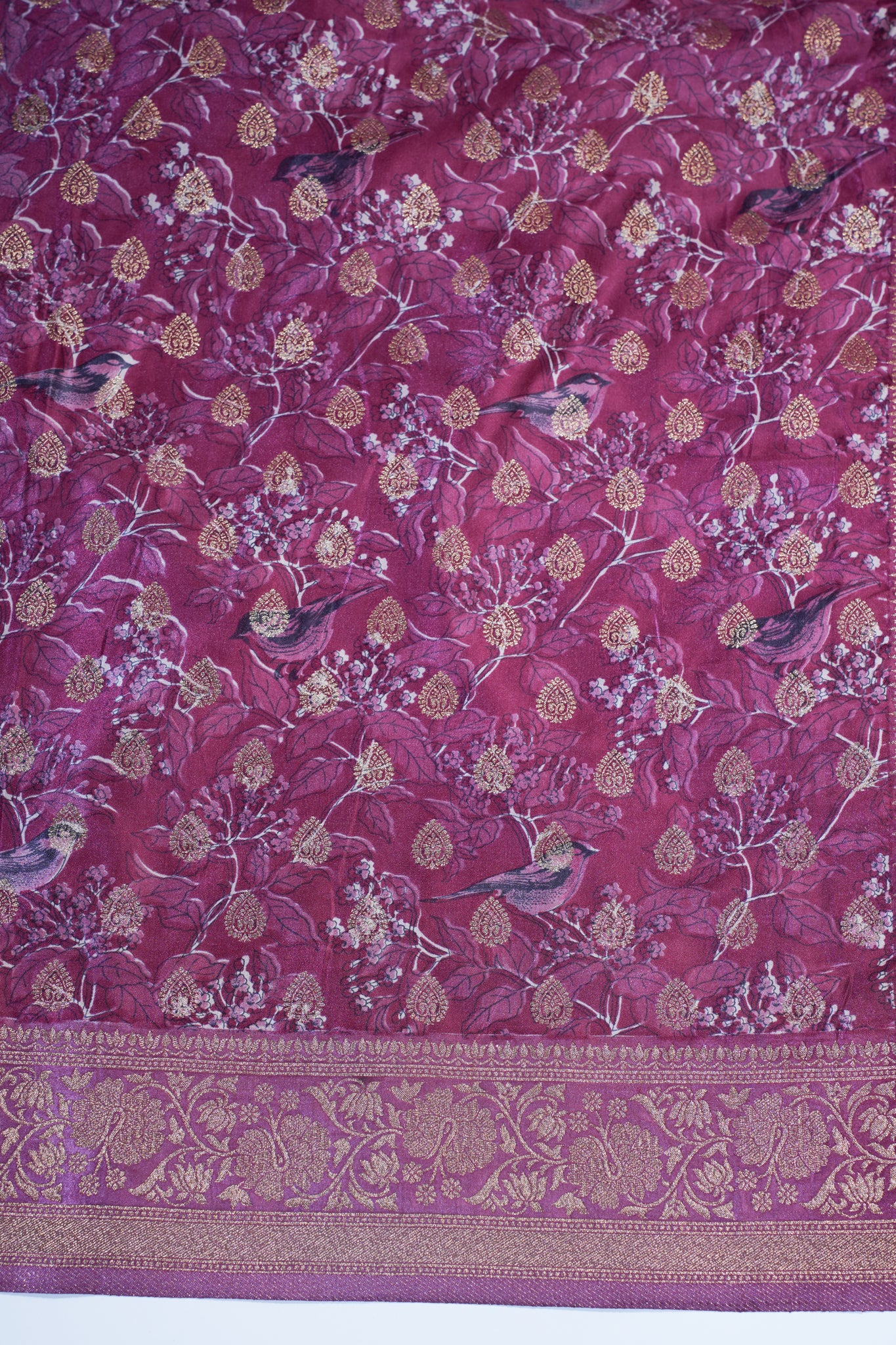 Purple Mushroo Silk Kalamkari Print Fancy Saree