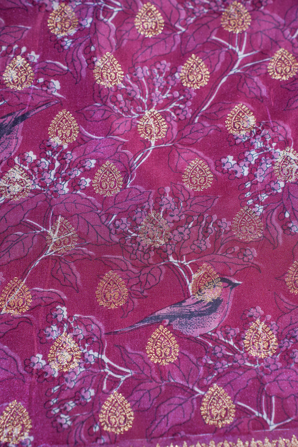 Purple Mushroo Silk Kalamkari Print Fancy Saree