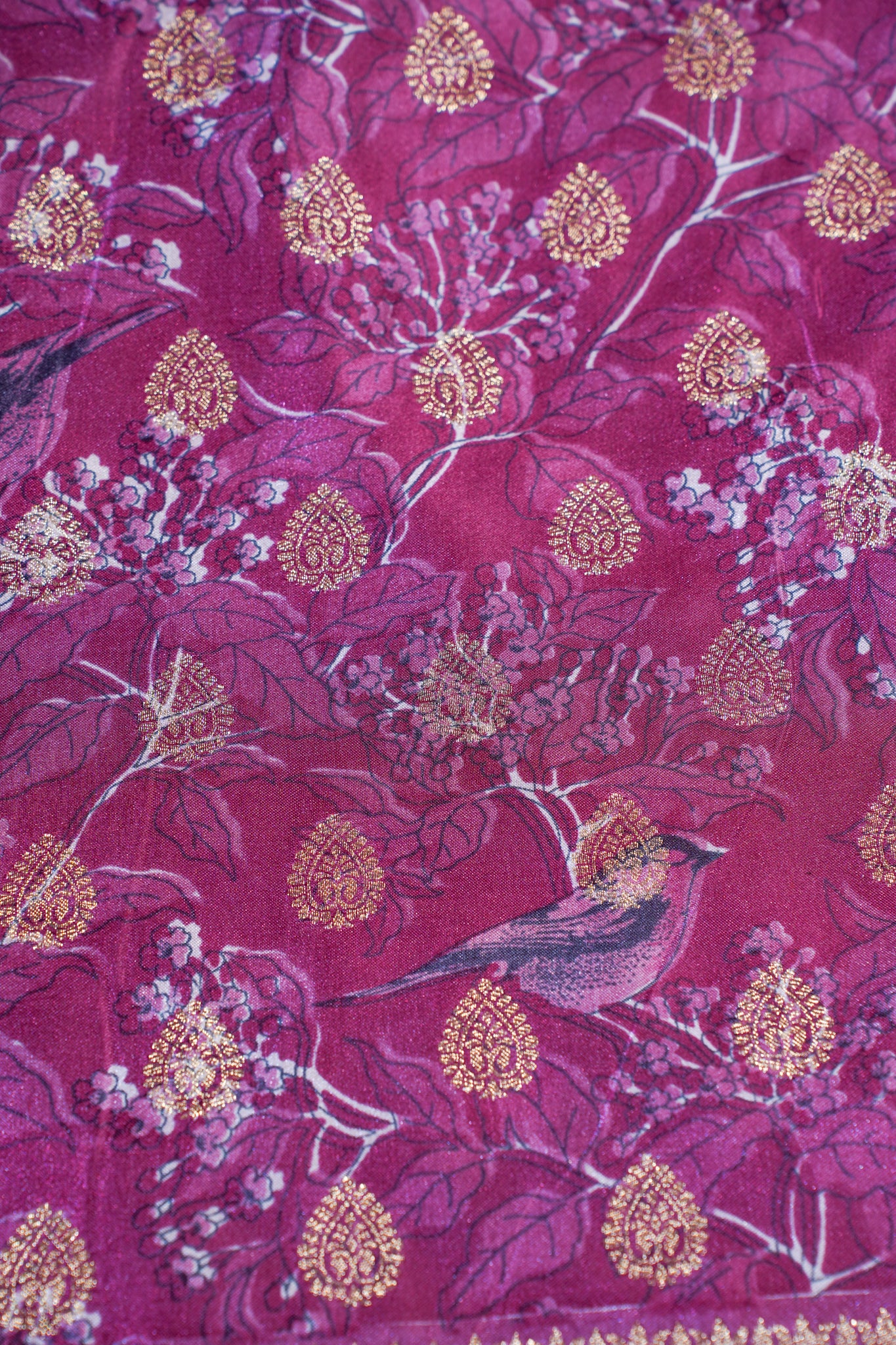 Purple Mushroo Silk Kalamkari Print Fancy Saree