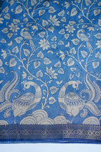 Royal Blue Muga Silk Kalamkari Print Fancy Saree