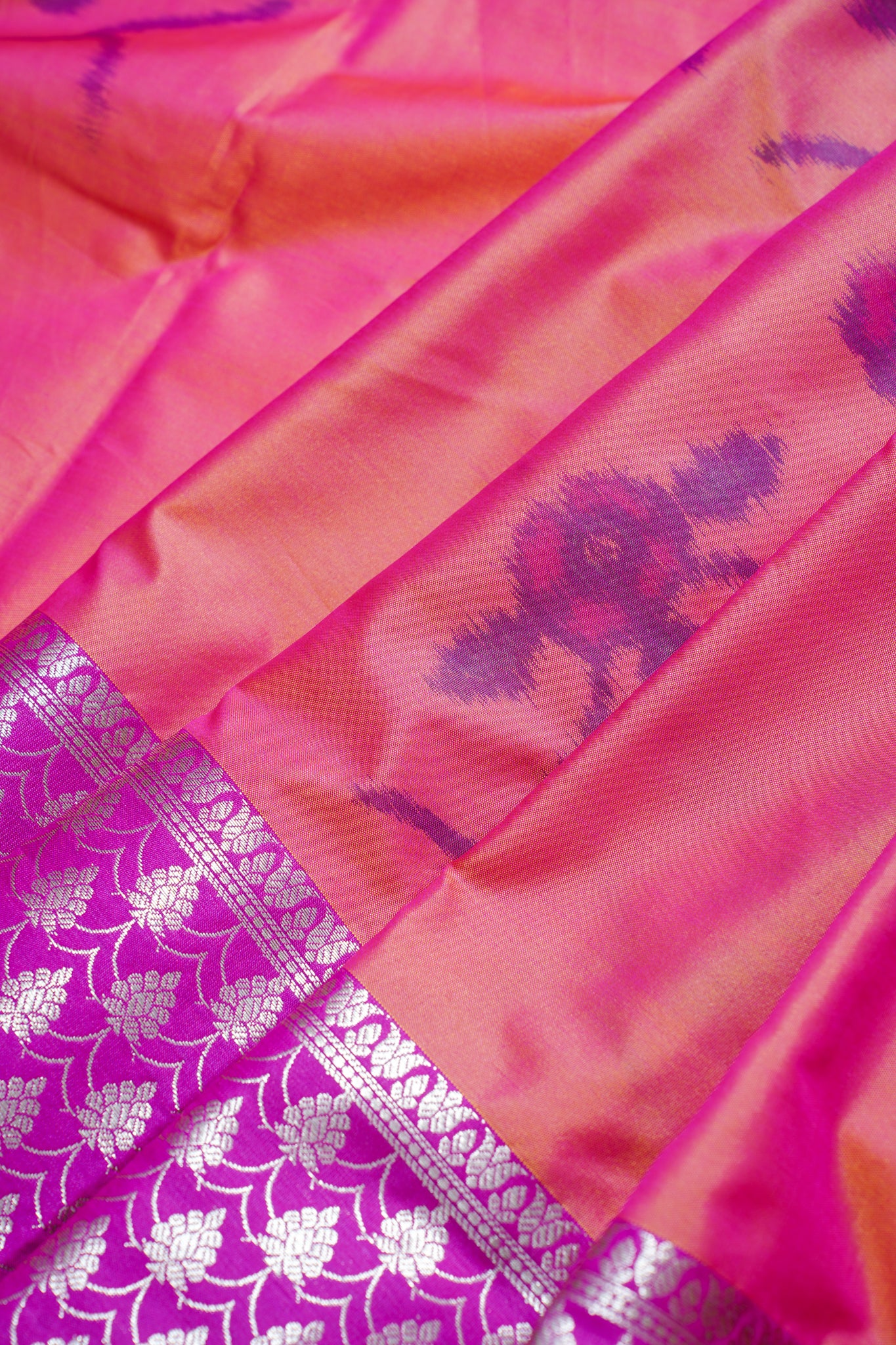 Pink & Purple Soft Silk Saree with Skirt Zari Border & Fancy Print