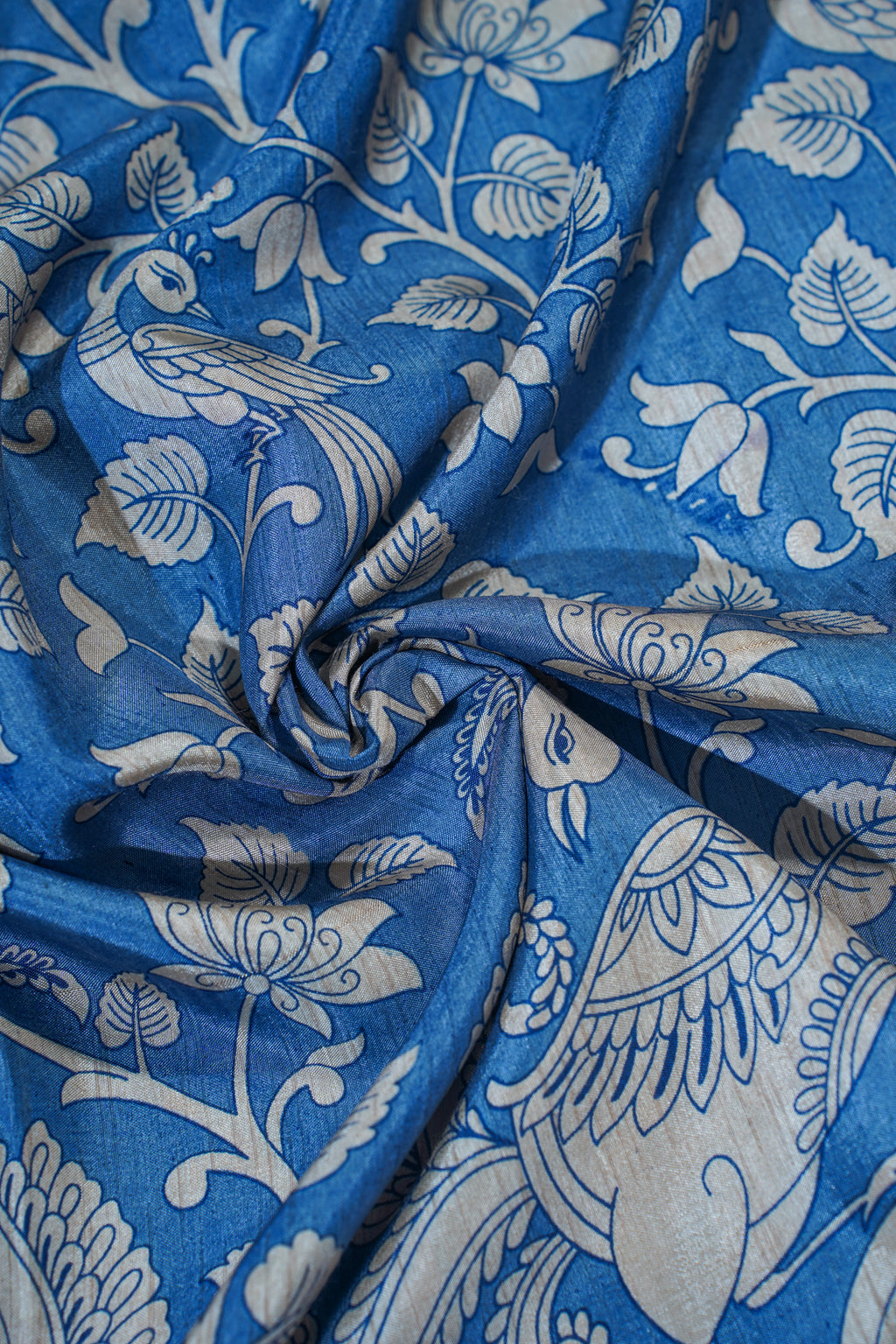 Royal Blue Muga Silk Kalamkari Print Fancy Saree