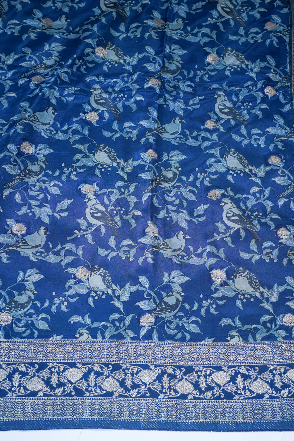 Blue Viscose Satin Kalamkari Print Fancy Saree