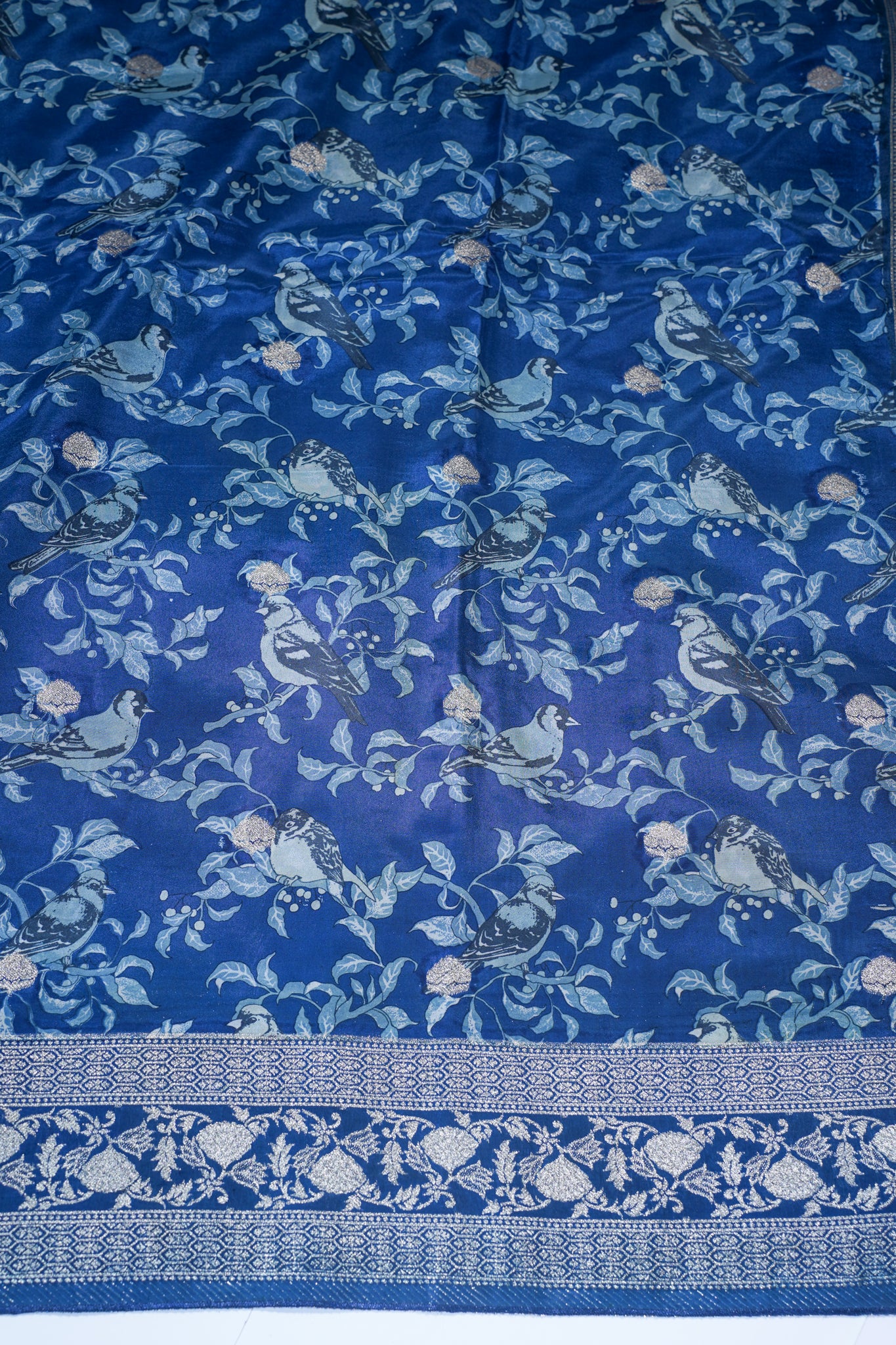 Blue Viscose Satin Kalamkari Print Fancy Saree