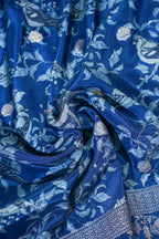 Blue Viscose Satin Kalamkari Print Fancy Saree