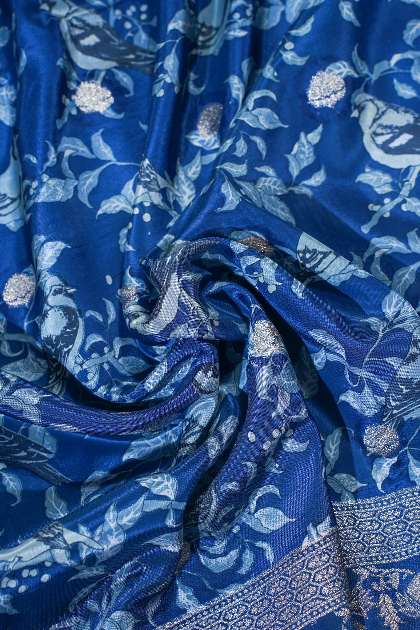 Blue Viscose Satin Kalamkari Print Fancy Saree