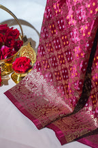 Pink Kora Satin Saree with Bandhani Weaving