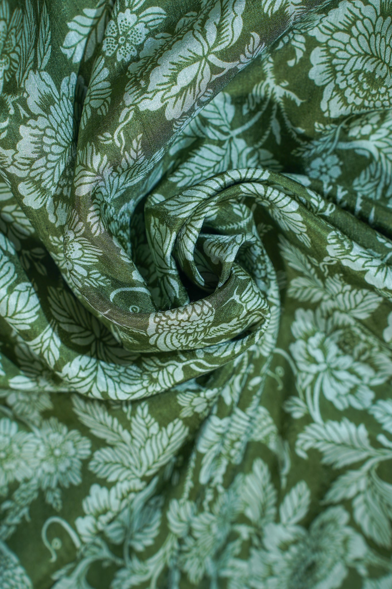 Olive Green Muga silk Kalamkari Print Fancy Saree