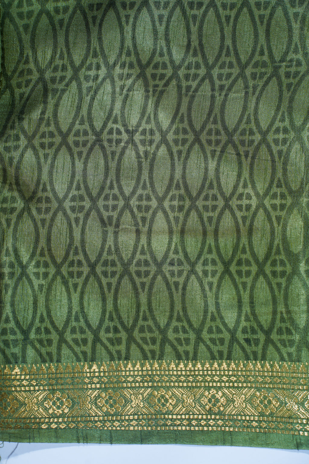 Olive Green Muga silk Kalamkari Print Fancy Saree