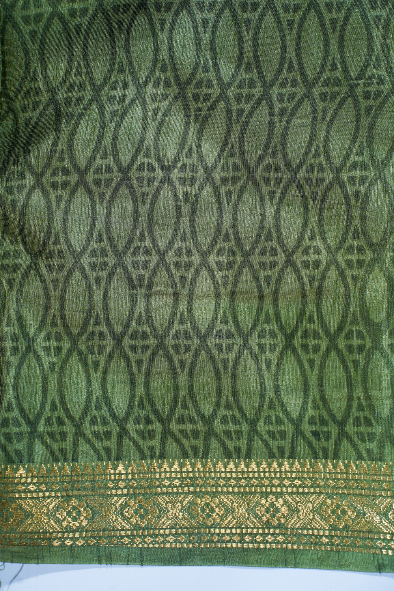 Olive Green Muga silk Kalamkari Print Fancy Saree
