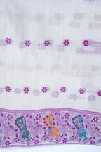 White Cotton Linen Weaving Saree with Colorful Patterns