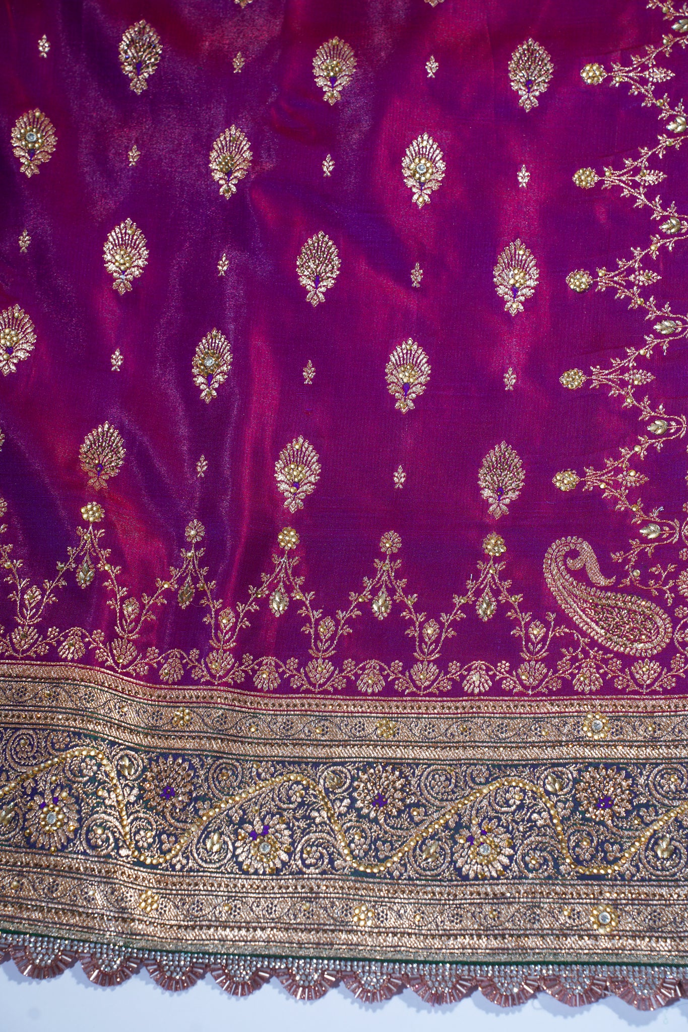 Pink Banarasi Saree with Green Pallu