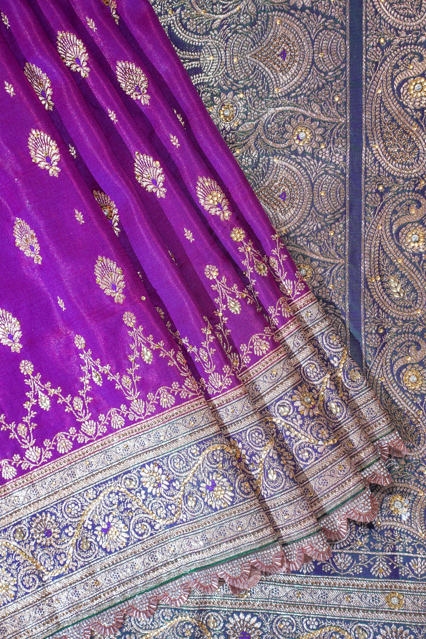 Pink Banarasi Saree with Green Pallu