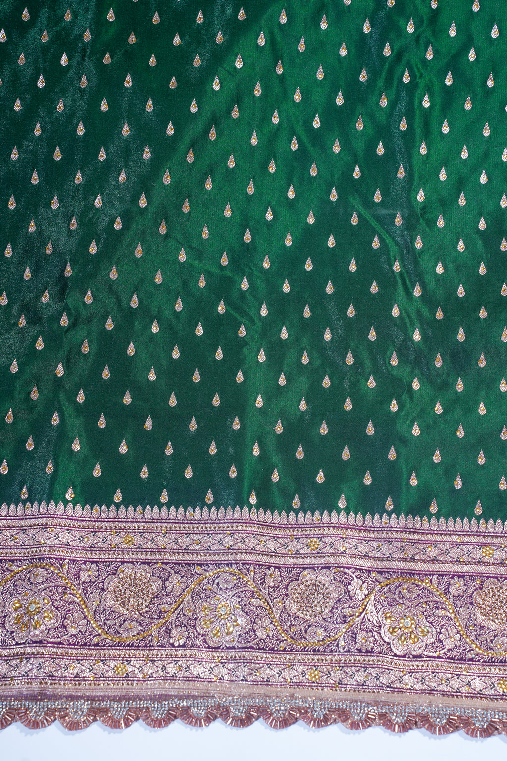 Green Saree with Red Pallu and Pink Blouse
