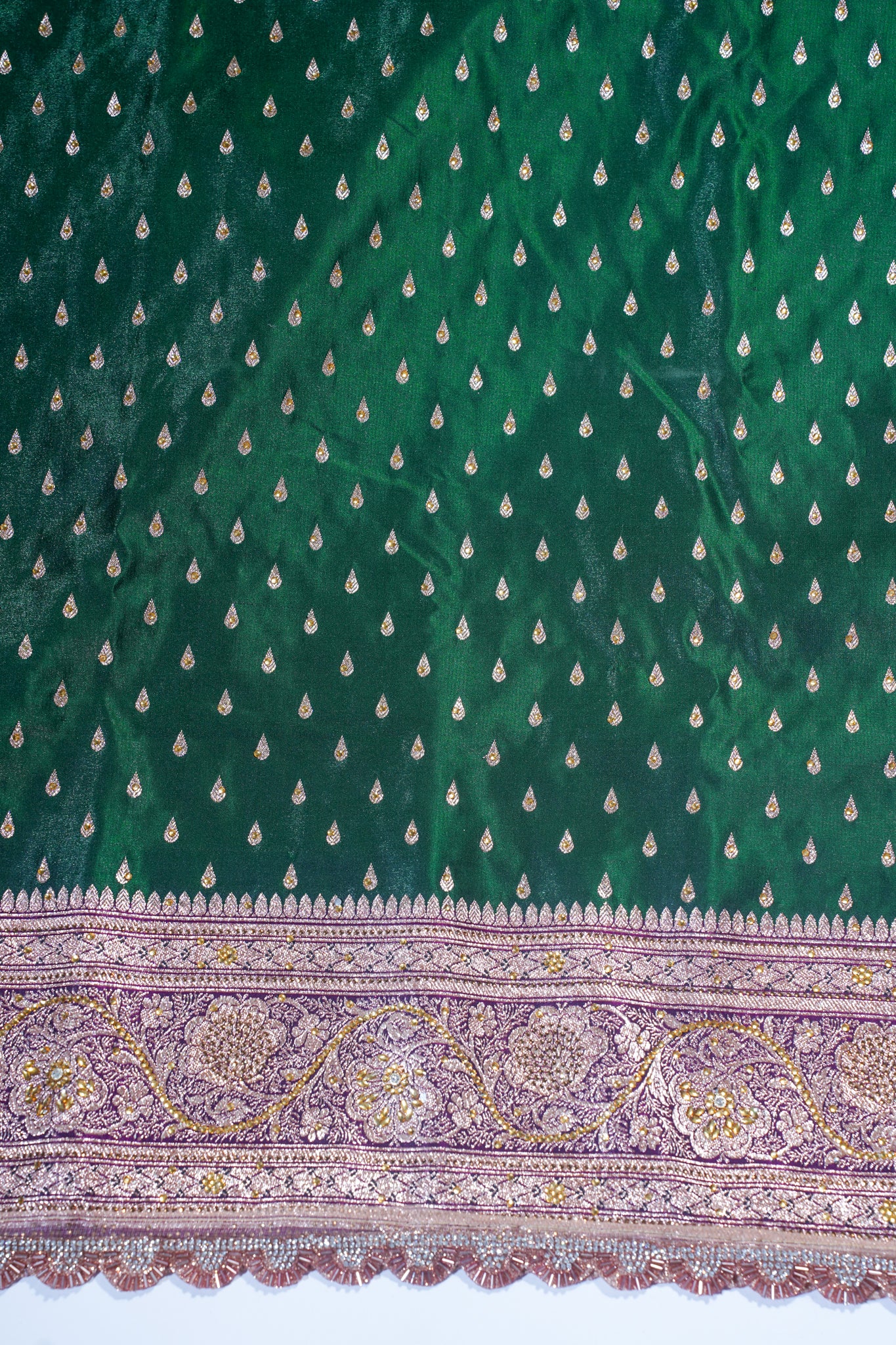 Green Saree with Red Pallu and Pink Blouse