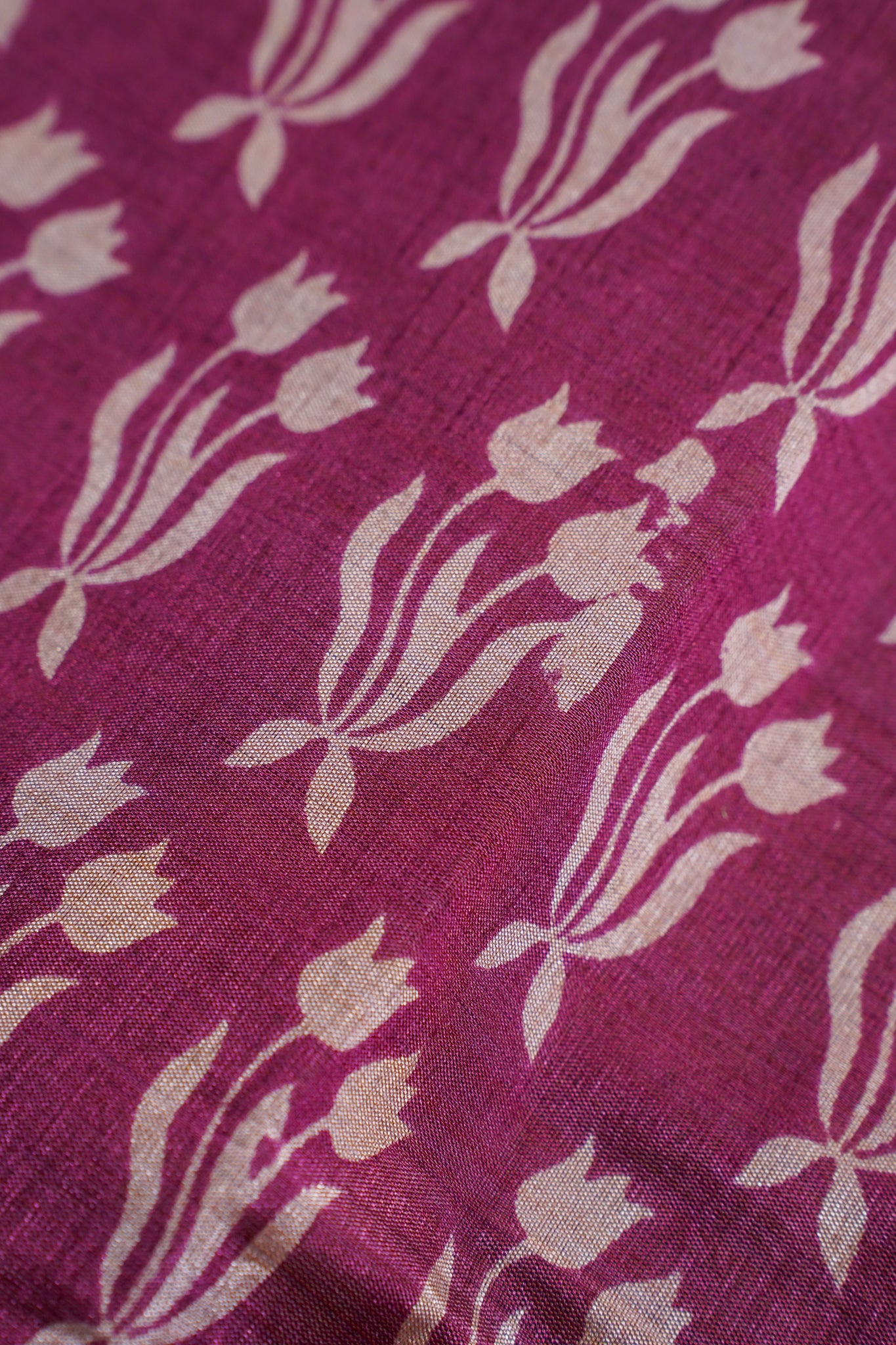 Magenta Tussar Silk Saree with Kalamkari Print (washable)