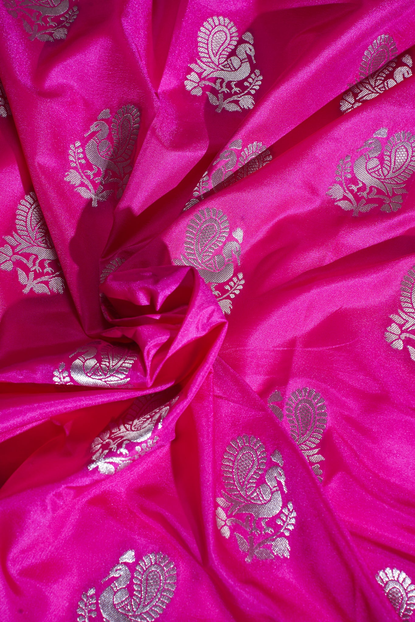 Pink Woven Banarasi Katan Silk Saree with Blue Contrast Border
