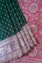 Green Saree with Red Pallu and Pink Blouse