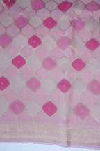 Pink Kora Satin Rangkat Saree with Gold Embroidery