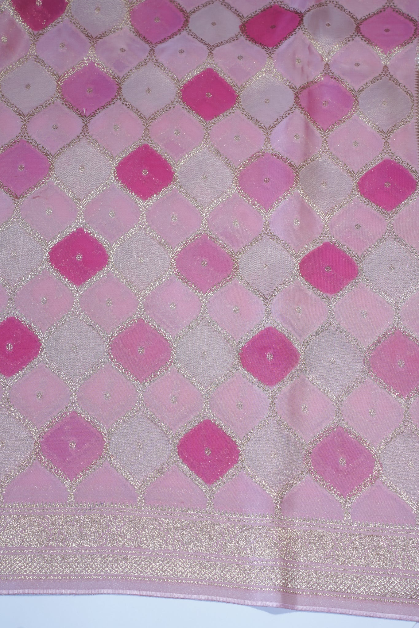 Pink Kora Satin Rangkat Saree with Gold Embroidery