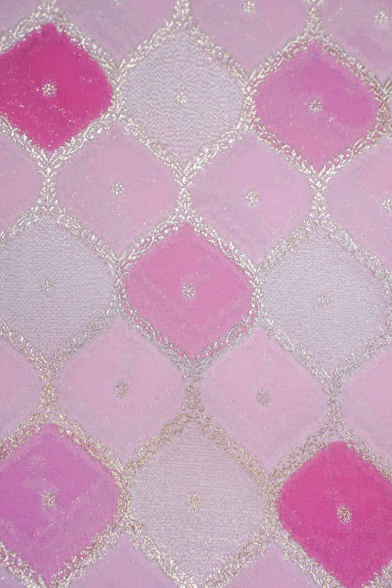 Pink Kora Satin Rangkat Saree with Gold Embroidery