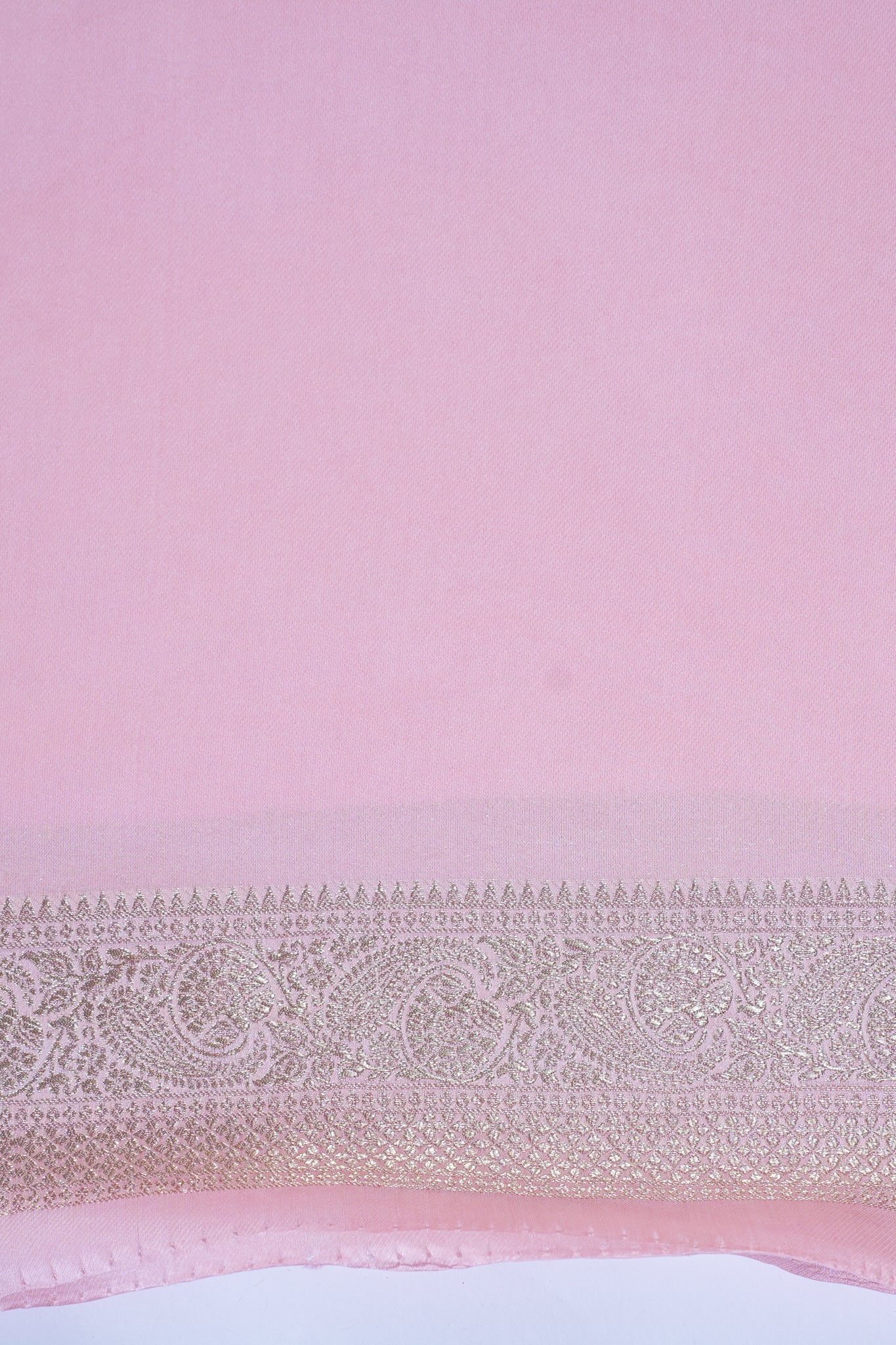 Pink Kora Satin Rangkat Saree with Gold Embroidery