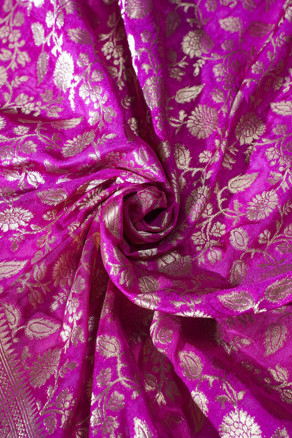 Pink Banarasi Woven Katan Silk Saree Allover Floral Zari work