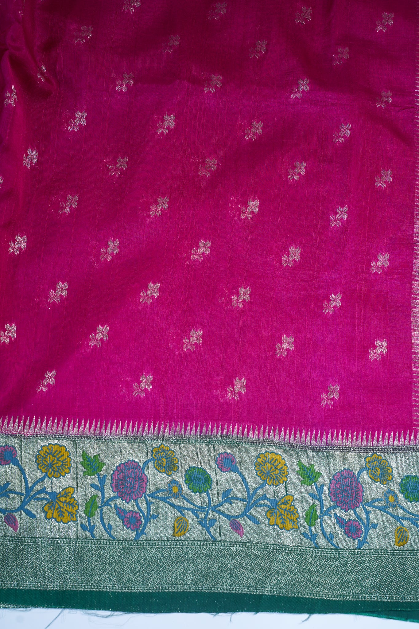 Pink Tussar Pathony Saree with Green Contrast Border