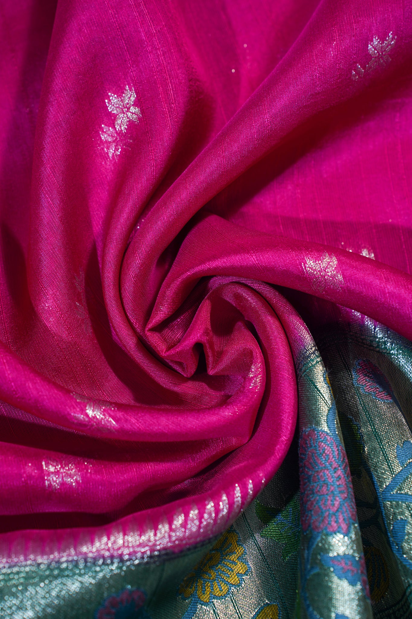 Pink Tussar Pathony Saree with Green Contrast Border