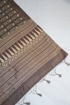Brown Tussar Silk Saree with Kalamkari Print (Washable)
