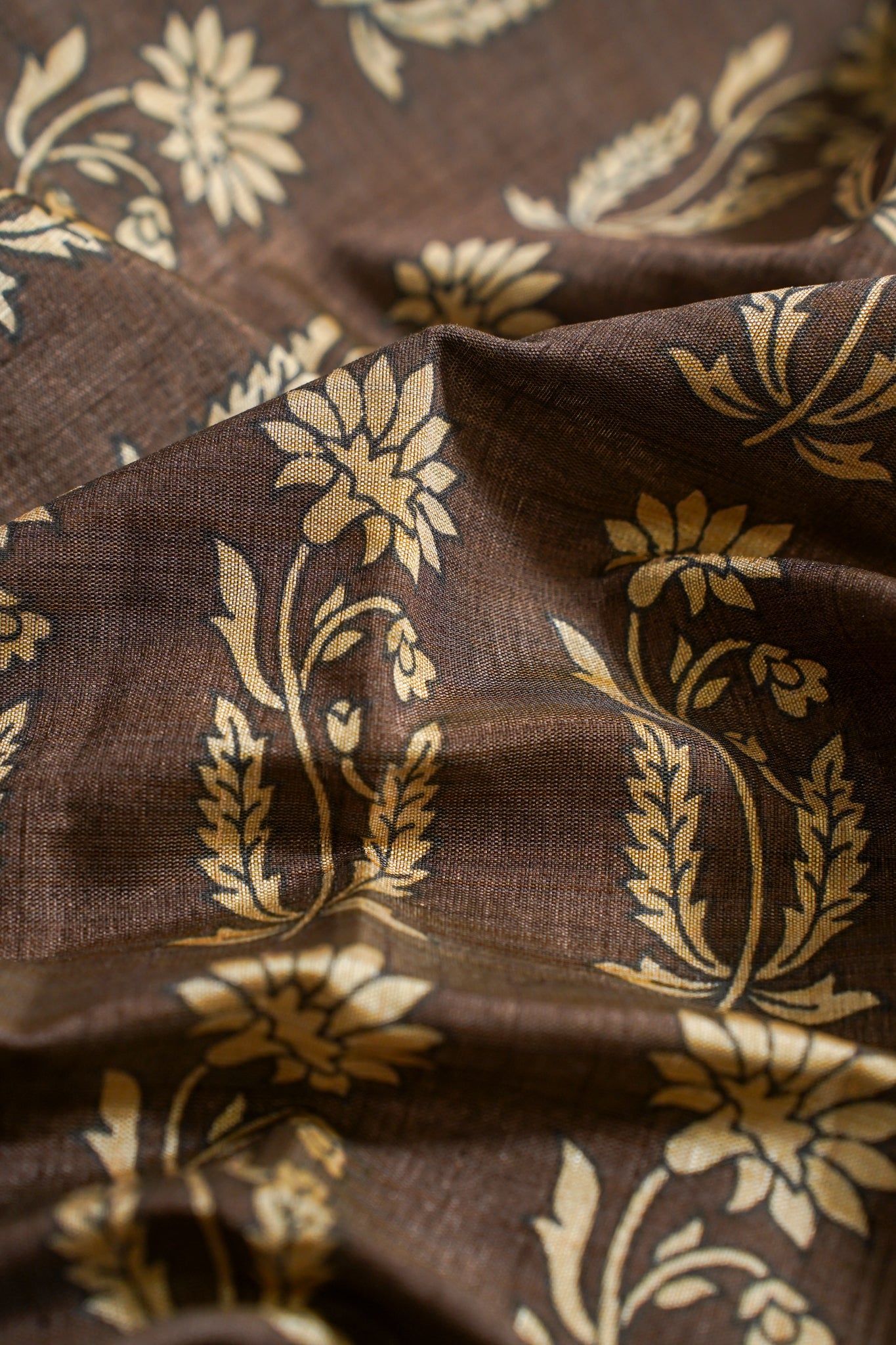 Brown Tussar Silk Saree with Kalamkari Print (Washable)