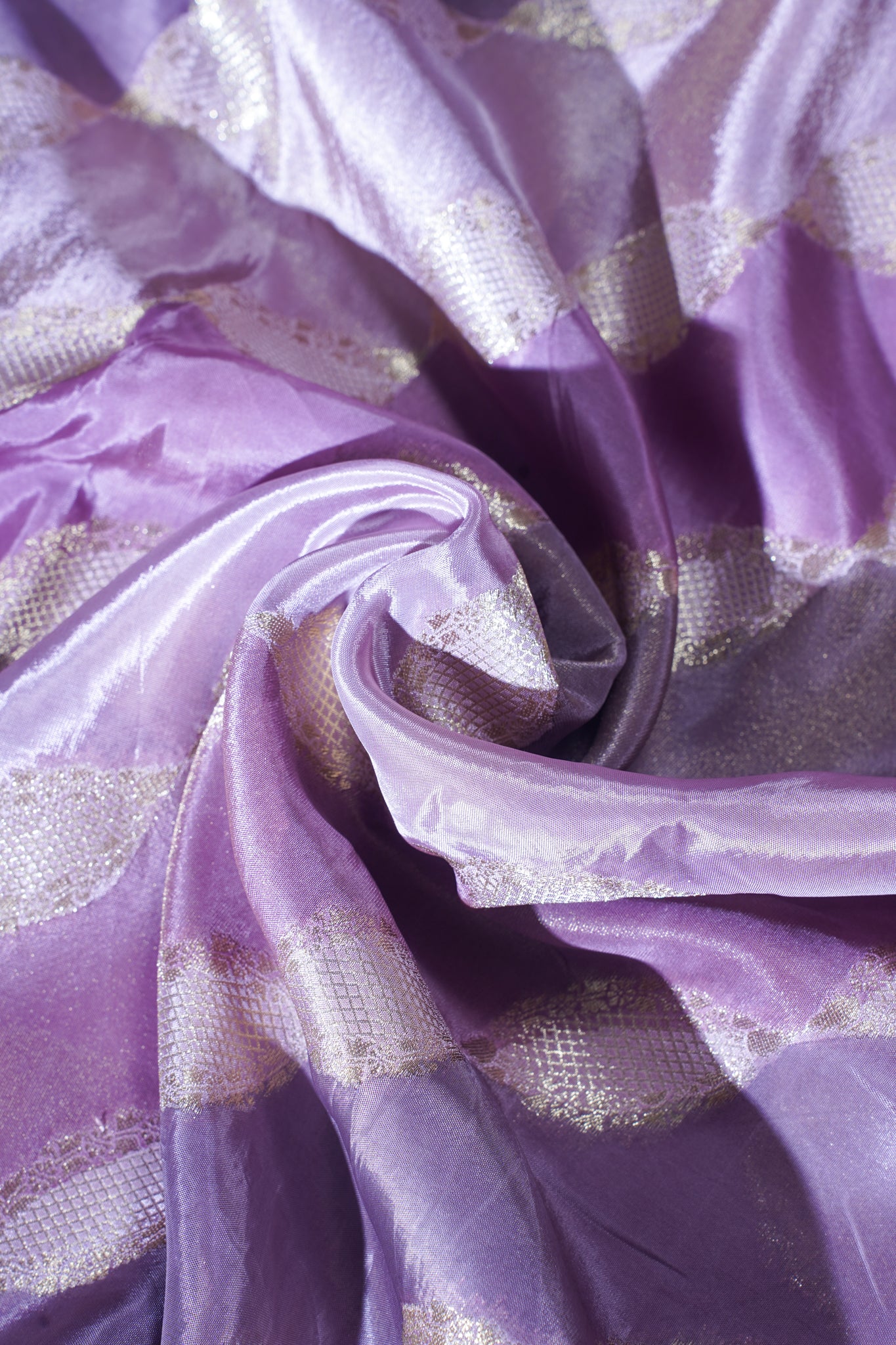 Mauve & Pink Kora Satin Rang kart Saree with Gold Woven Pattern