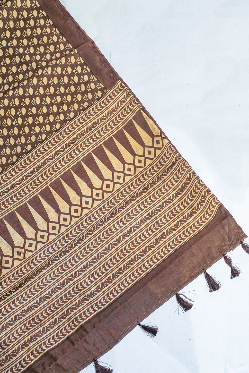 Brown Tussar Silk Saree with Kalamkari Print (Washable)