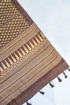 Brown Tussar Silk Saree with Kalamkari Print (Washable)