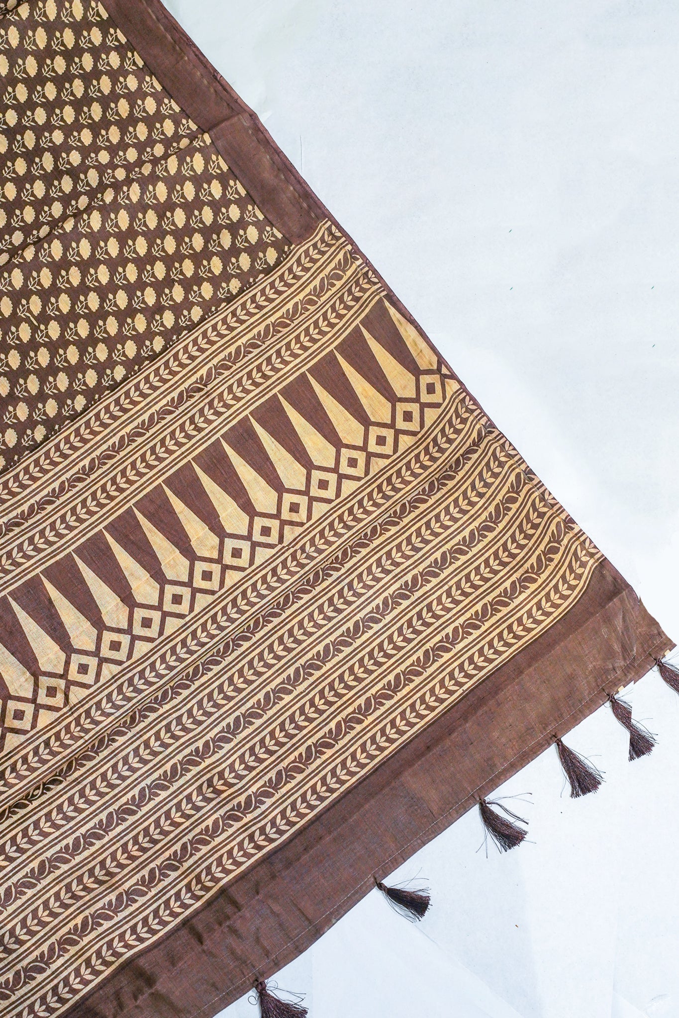 Brown Tussar Silk Saree with Kalamkari Print (Washable)