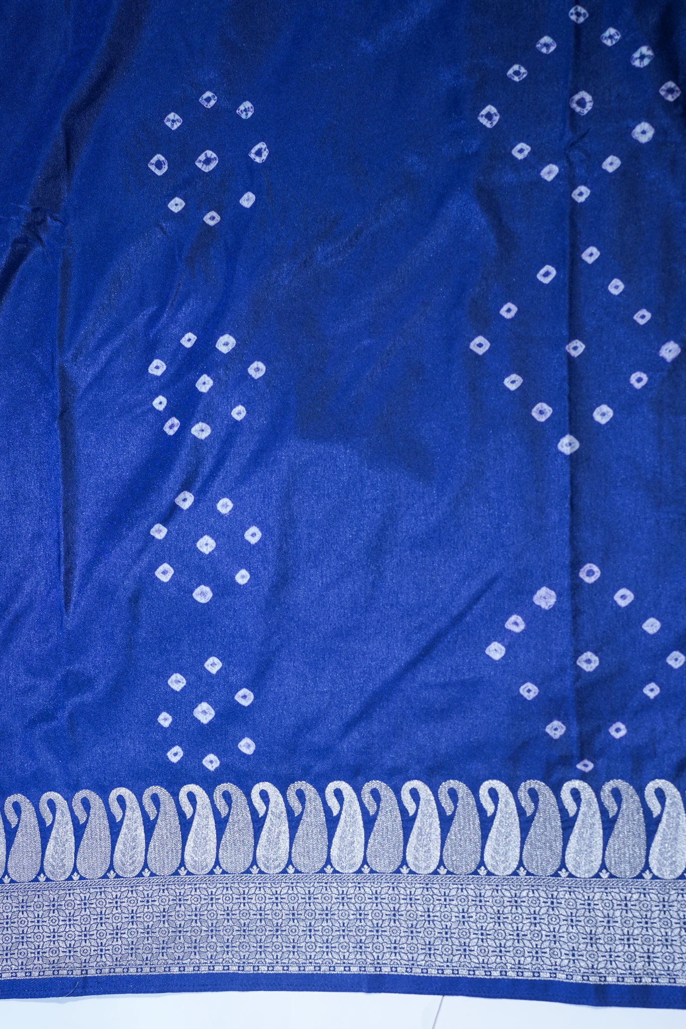 Blue Mushroo Silk Saree with Bandhani Print