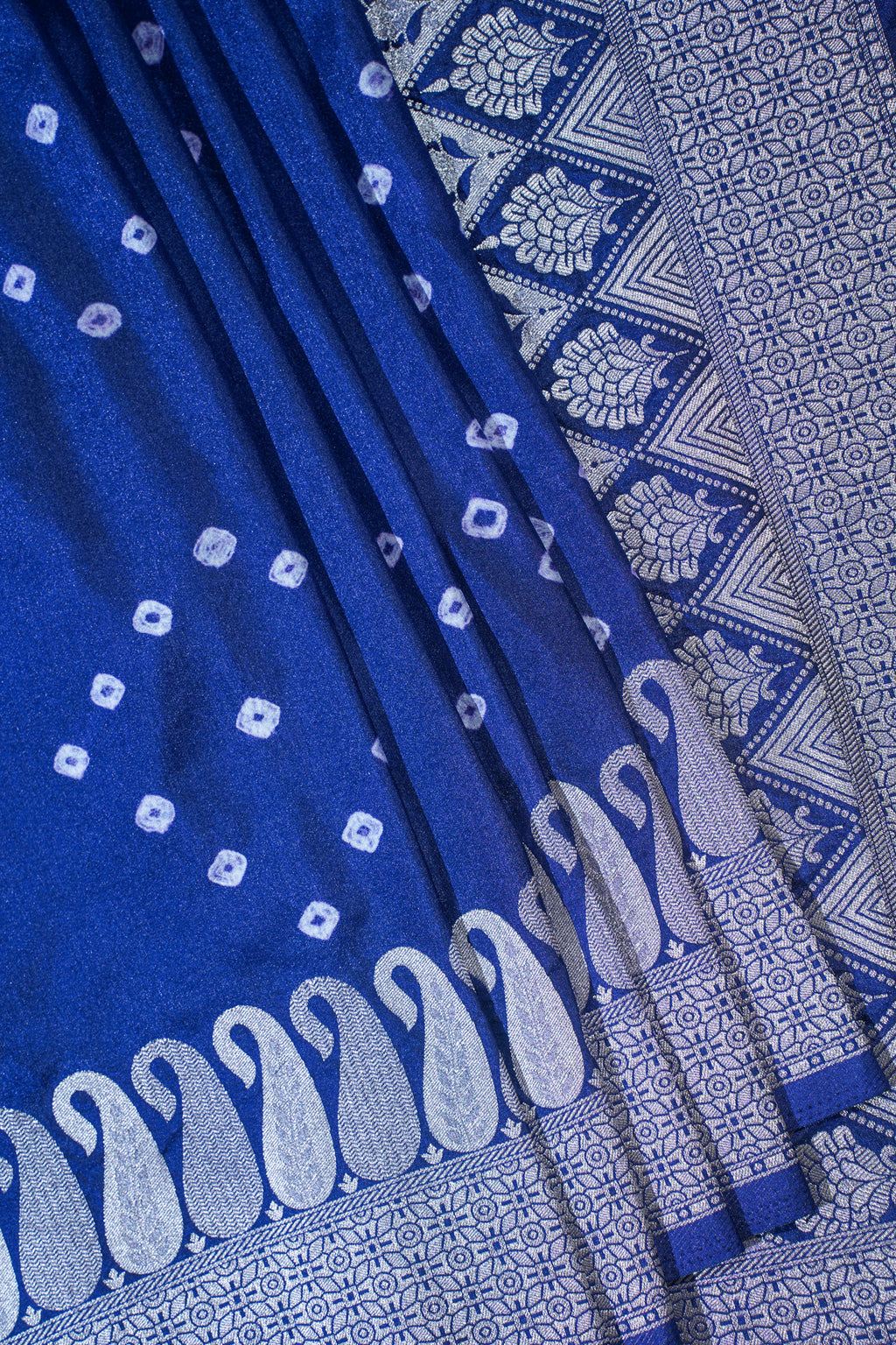 Blue Mushroo Silk Saree with Bandhani Print