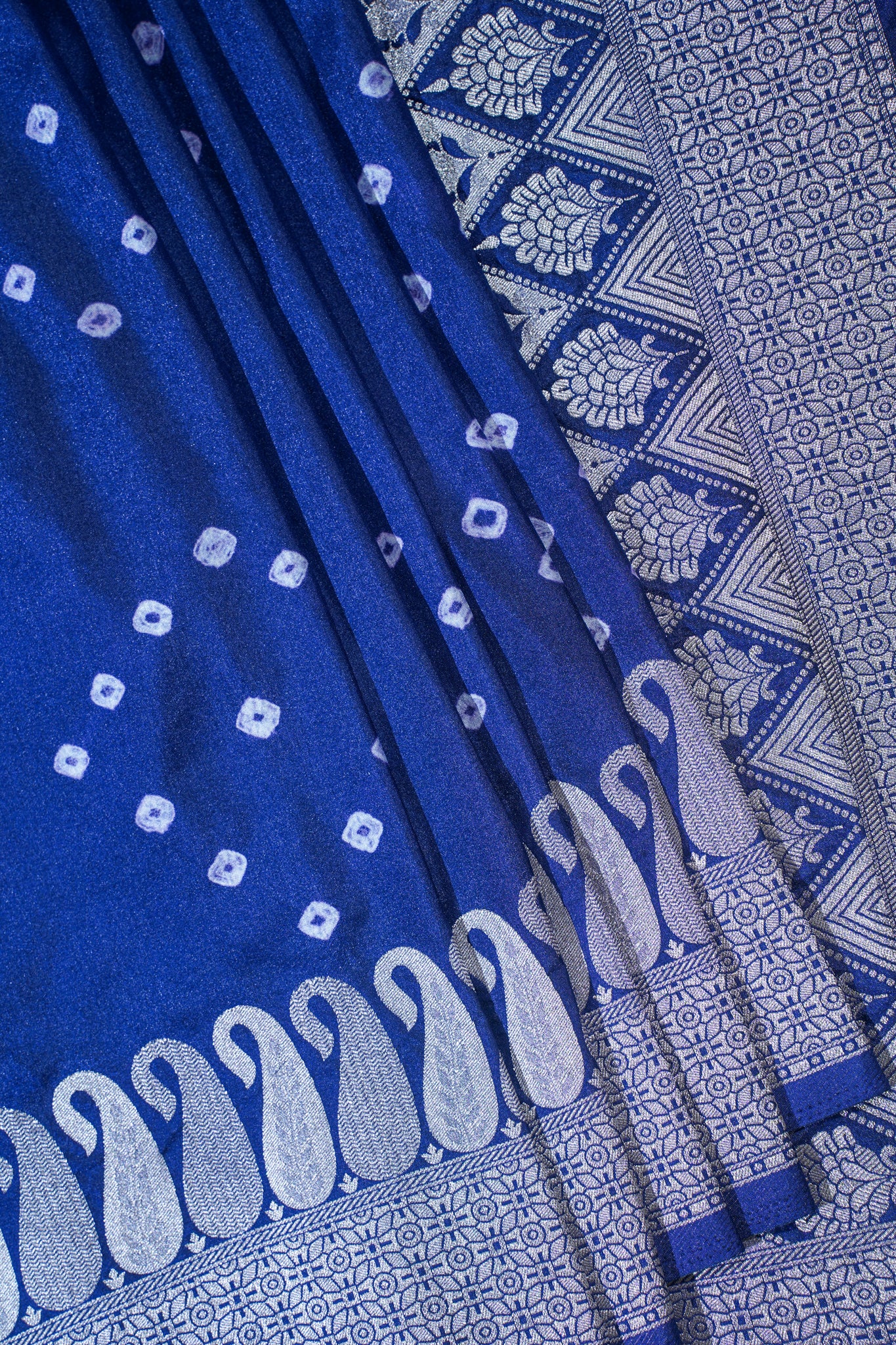 Blue Mushroo Silk Saree with Bandhani Print