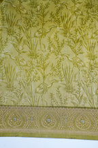 Gold Mushroo Silk Saree with Kalamkari Print & Intricate Patterns