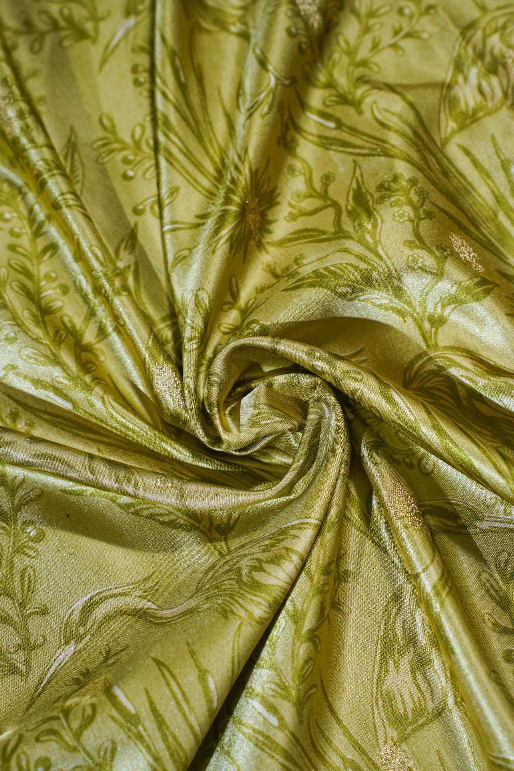 Gold Mushroo Silk Saree with Kalamkari Print & Intricate Patterns