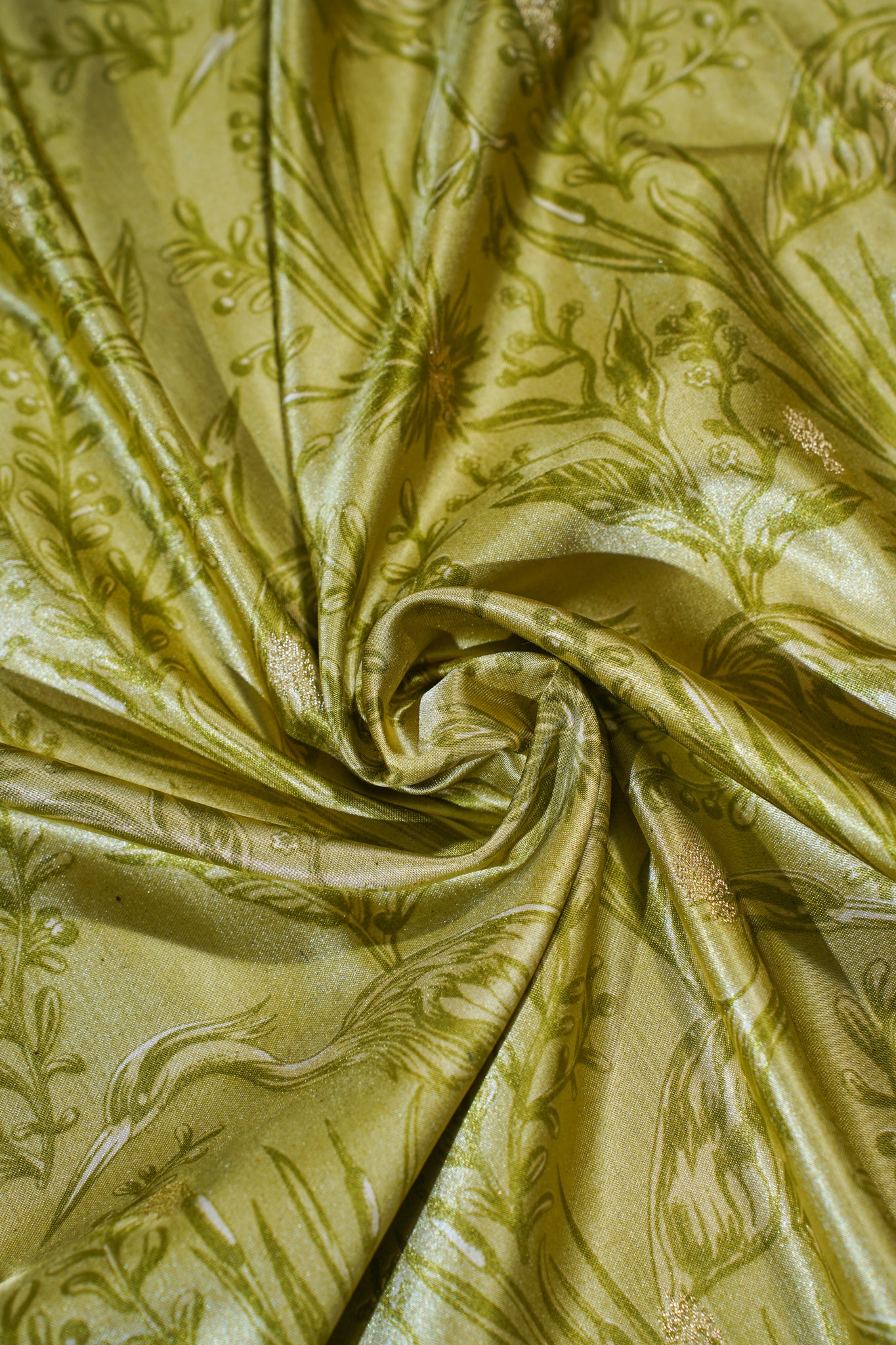 Gold Mushroo Silk Saree with Kalamkari Print & Intricate Patterns