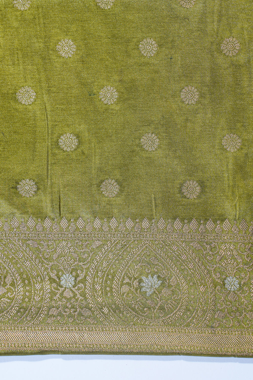 Gold Mushroo Silk Saree with Kalamkari Print & Intricate Patterns
